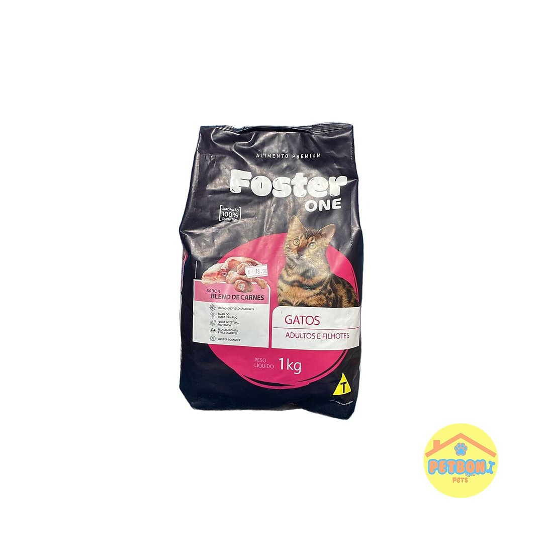 Foster One Gatos Adultos e Filhotes - Carnes 1 kg