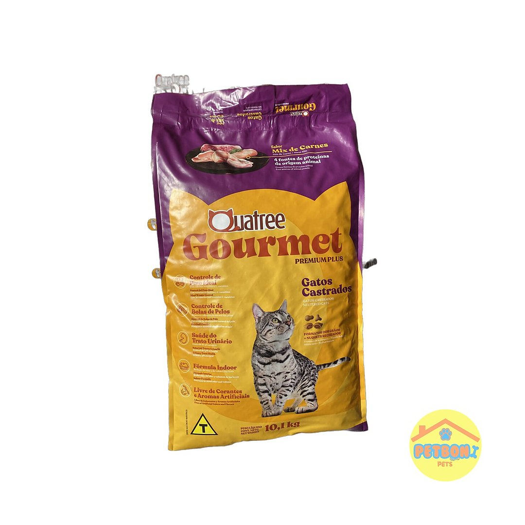 Quatree Gourmet Premium Plus Gatos Castrados - Mix de Carnes 10,1 kg
